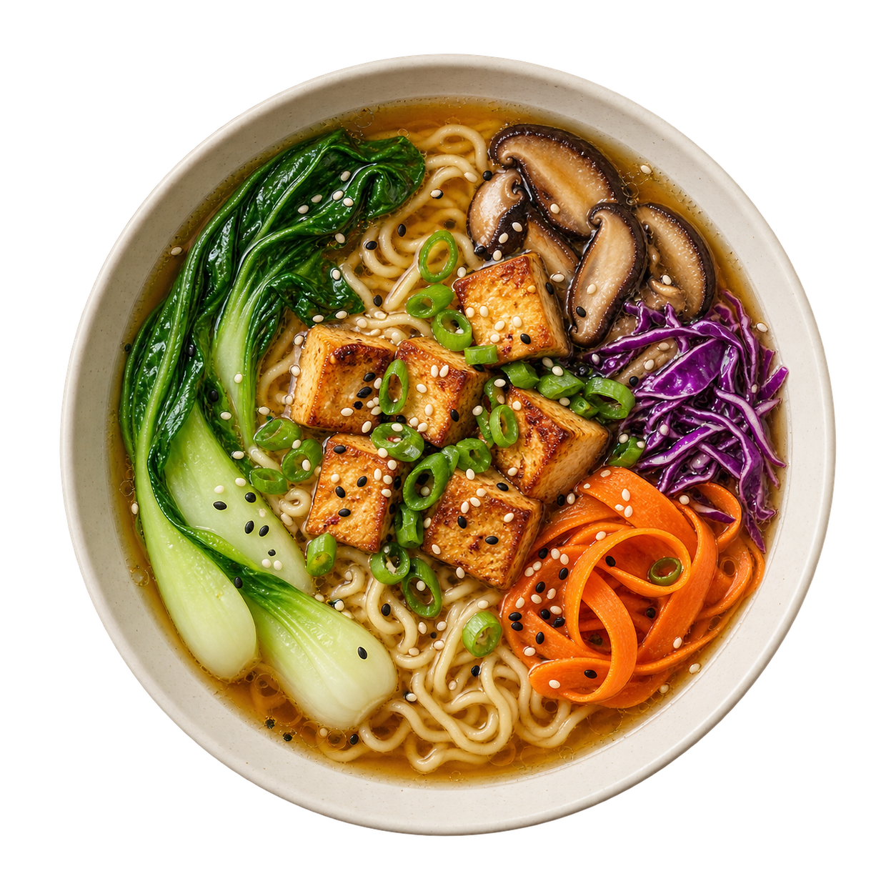 Ramen vegetal com shiitake, tofu e legumes